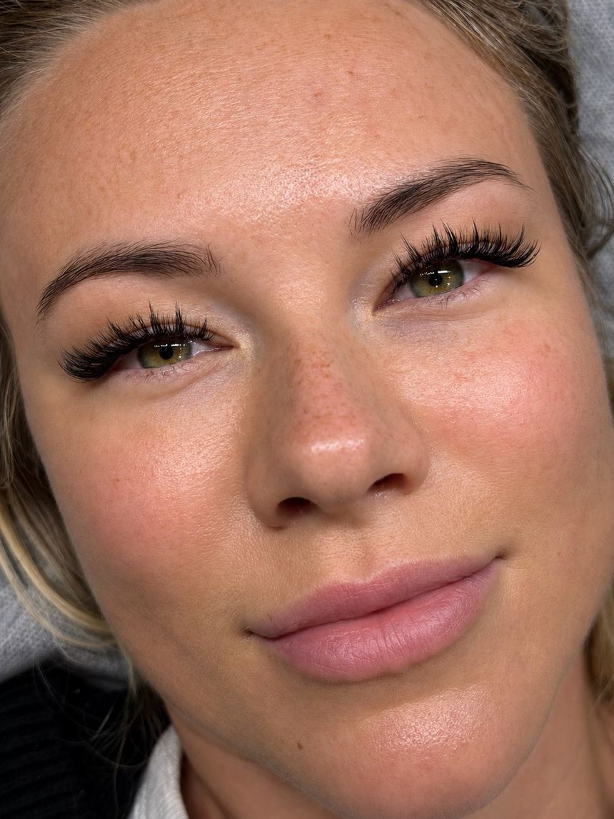 Wispy lash extensions on green eyes